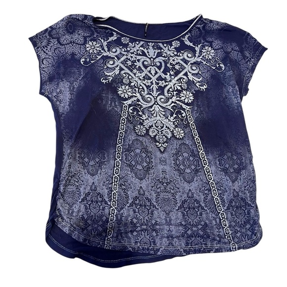 Y2K Skinny Minnie Navy Blue Bling Cyber Scene Top M biker sematary true religion - Picture 1 of 9